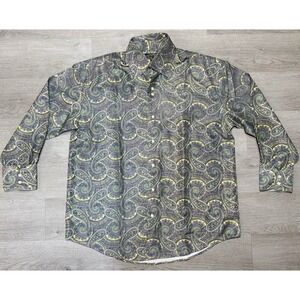 Daniel Ellissa Satin Paisley Button Down Shirt Mens Size XL Long Sleeve Green